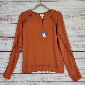 Knox Rose Lace Waffle Knit Thermal Sweater M Brown  Long Sleeve Top Neutral NWT